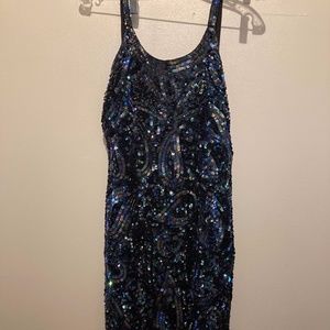 sequin coctail dress S/M blue black HOLIDAY PARTY